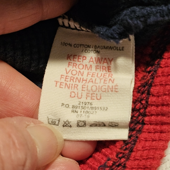 Mini Boden Long-Sleeve Waffle Shirt, Red with Navy Stripes & Trim, Size 2-3Y - Picture 5 of 6